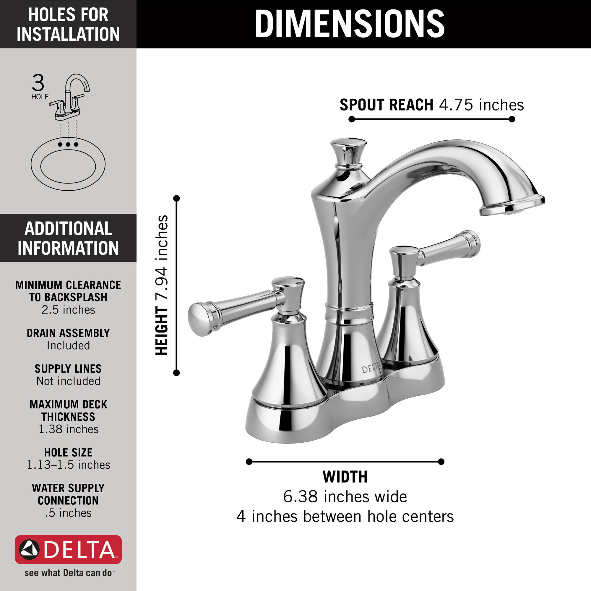 25757LF Смеситель для ванной комнаты с двумя ручками Delta Faucet Valdosta Хром  - Вид №1