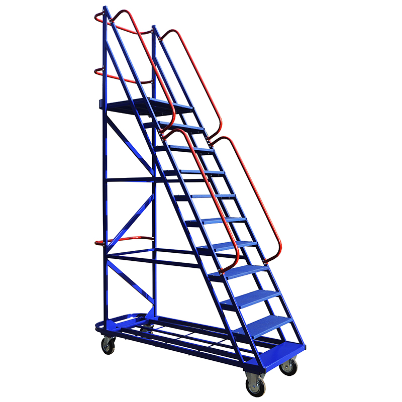 Лестница передвижная, десять ступеней ЛС 10 (670х1854х2930) 160 черная резина, тормоз Верстакофф 91-2018