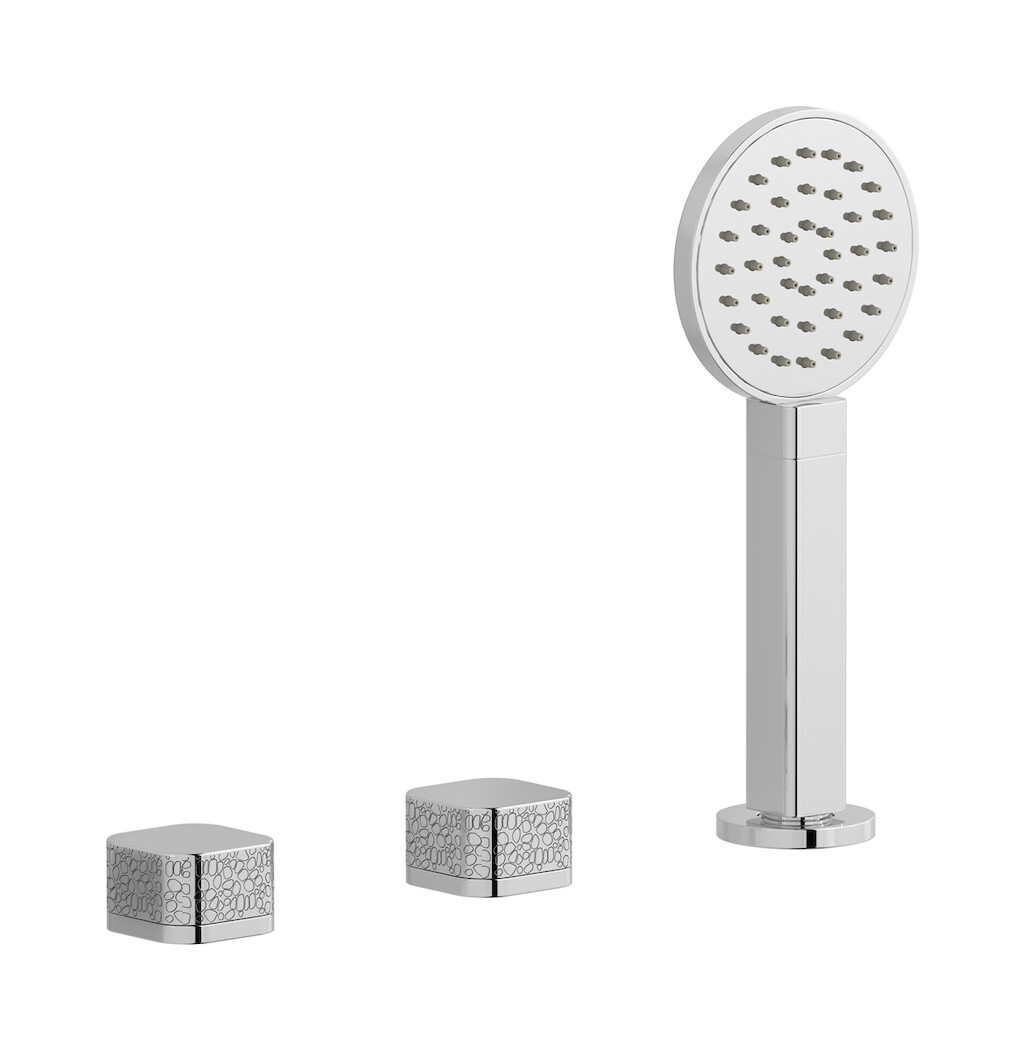 Смеситель на бортик ванной на 3 отверстия с изливом, дивертером и душевым гарнитуром. WE ARE IB eo397cc_2 Chrome Elio