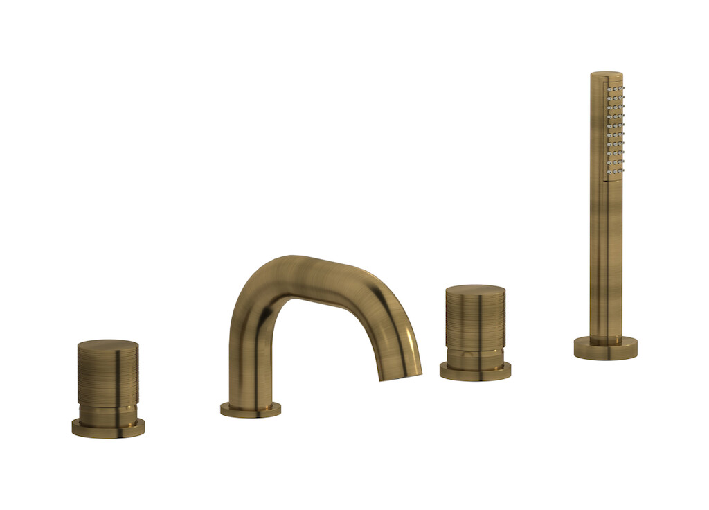 Смеситель на бортик ванной на 4 отверстий с дивертером и душевым гарнитуром. WE ARE IB vn406np Modern Bronze Vinile