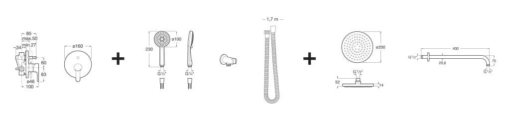 Набор для душа из хромированной латуни Roca L20 ARCH-00066135 - Вид №2