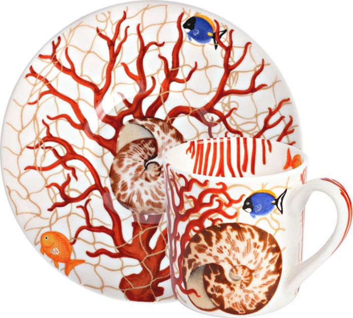 10662270 Taitu Чашка для эспрессо с блюдцем Taitu "Кораллы" 100мл Фарфор костяной 