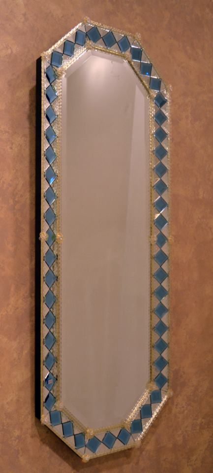 992 ORIGINALMURANOGLASS Венецианское зеркало Navagero Blue Long - муранское стекло OMG  см  - Вид №1