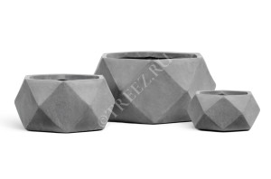 41.1019-0028-LG-41 Кашпо  ERGO - серия Rombo - Низкая чаша-многогранник - Светло-серый камень Цветочная коллекция