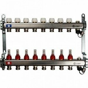 Коллектор из нерж. стали на 8 вых. с расходомерами, сливом и клапаном STOUT