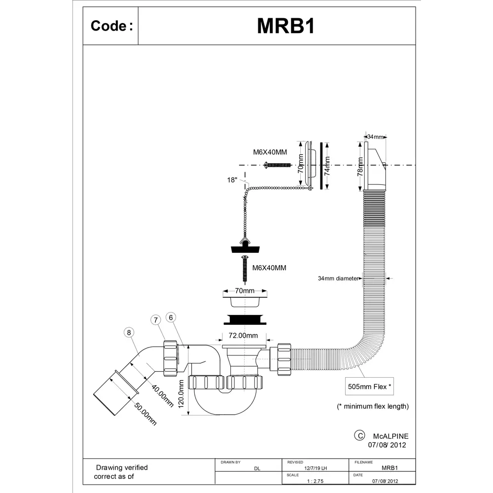 Сифон McALPINE для ванны с пробкой на цепочке MRB1 82422803 STLM-0027096 - Вид №2