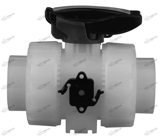 SANIT 852700210223321 2-ходовой шаровой кран d16-63, ВКД DualBlock®, ПВДФ, сварочные рукава, предохранительный рычаг, FKM 