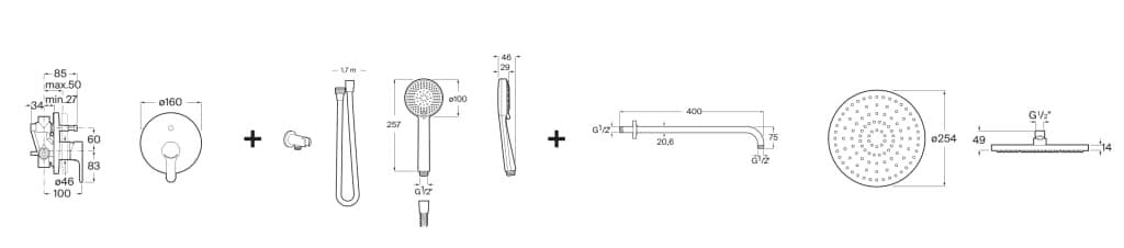 Набор для душа из латуни с насадкой для душа Roca L20 ARCH-00115366 - Вид №1