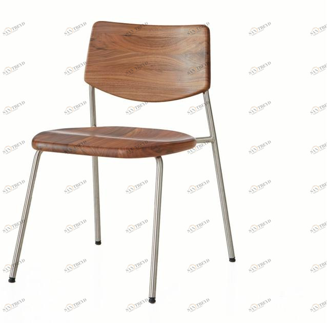 BassamFellows Штабелируемый стул из нержавеющей стали и дерева Pipe Cb-58