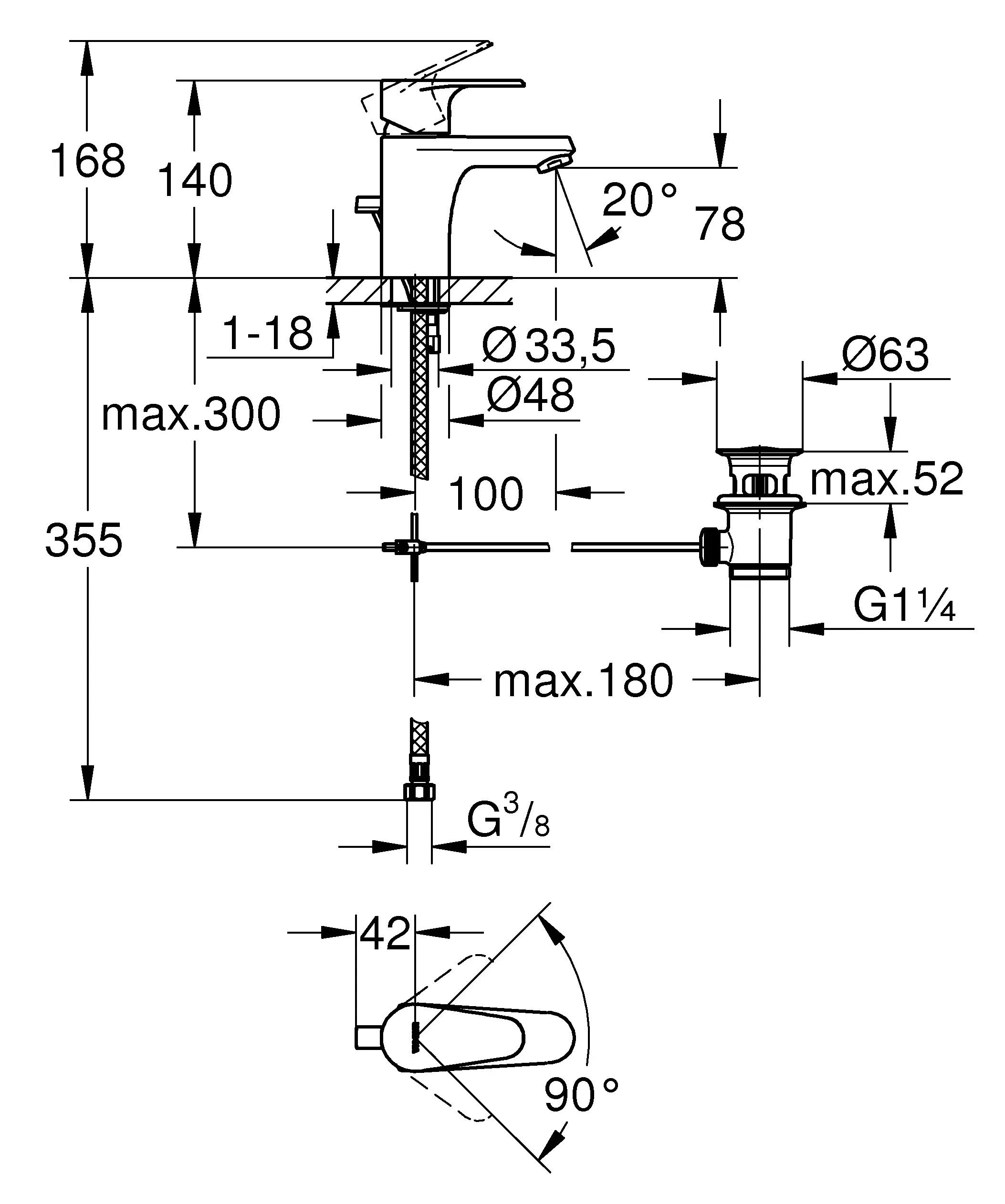 Смеситель для раковины Vigour by GROHE средний излив, с донным клапаном, хром (75140826) - Вид №1