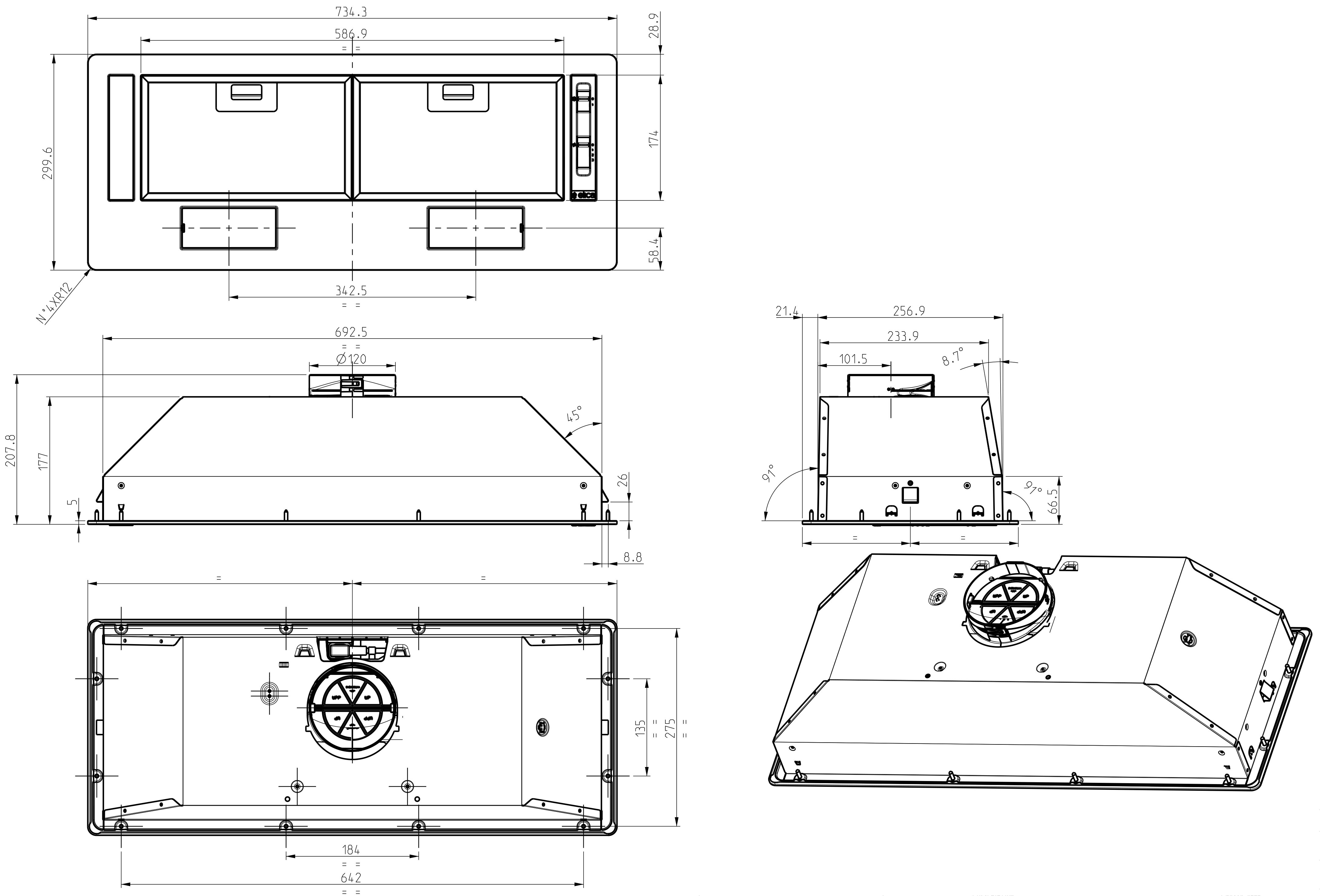 9066699 Вытяжка полновстраиваемая Turboair LEI GR/A/72 серый STDN-0114685 - Вид №2