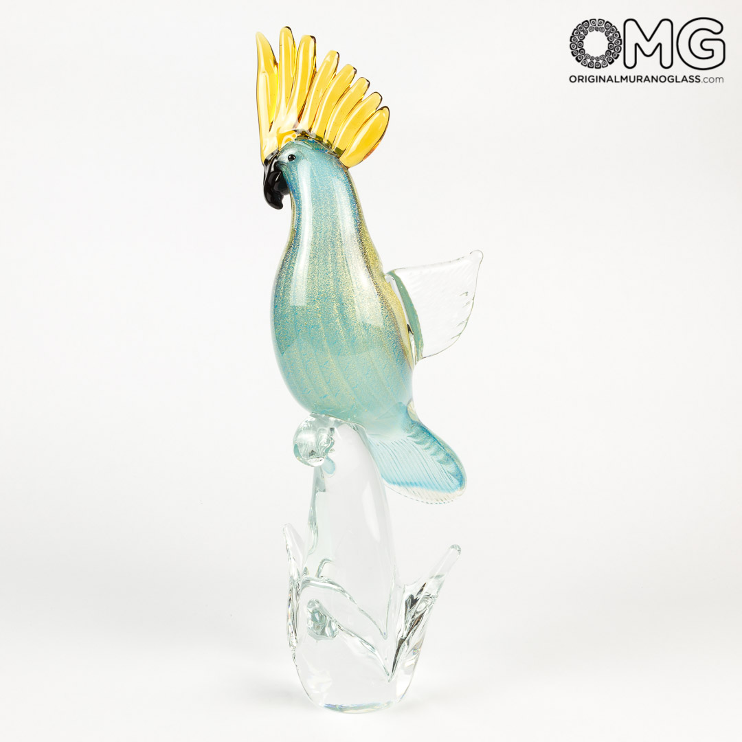 2897 ORIGINALMURANOGLASS Скульптура - Голубой попугай какаду - Original Murano Glass OMG 15 см  - Вид №1