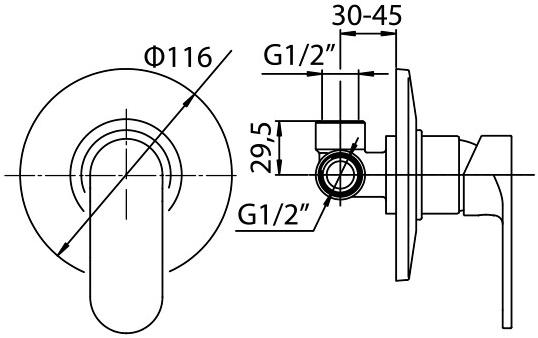 0BO00410JA00 Borea Встраиваемый смеситель для душа на 1 выход, хром Jacuzzi  - Вид №1