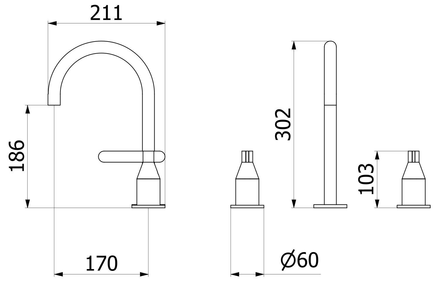 Смеситель для раковины с 3 отверстиями IB Soho ARCH-00140364 - Вид №3