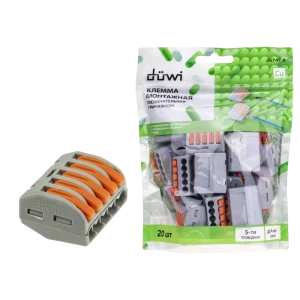 84746779 Клеммы соединительные монтажные с рычажком Duwi СМК 222-415 5-проводные 4мм² серые 20шт 26747 8 STLM-1106498