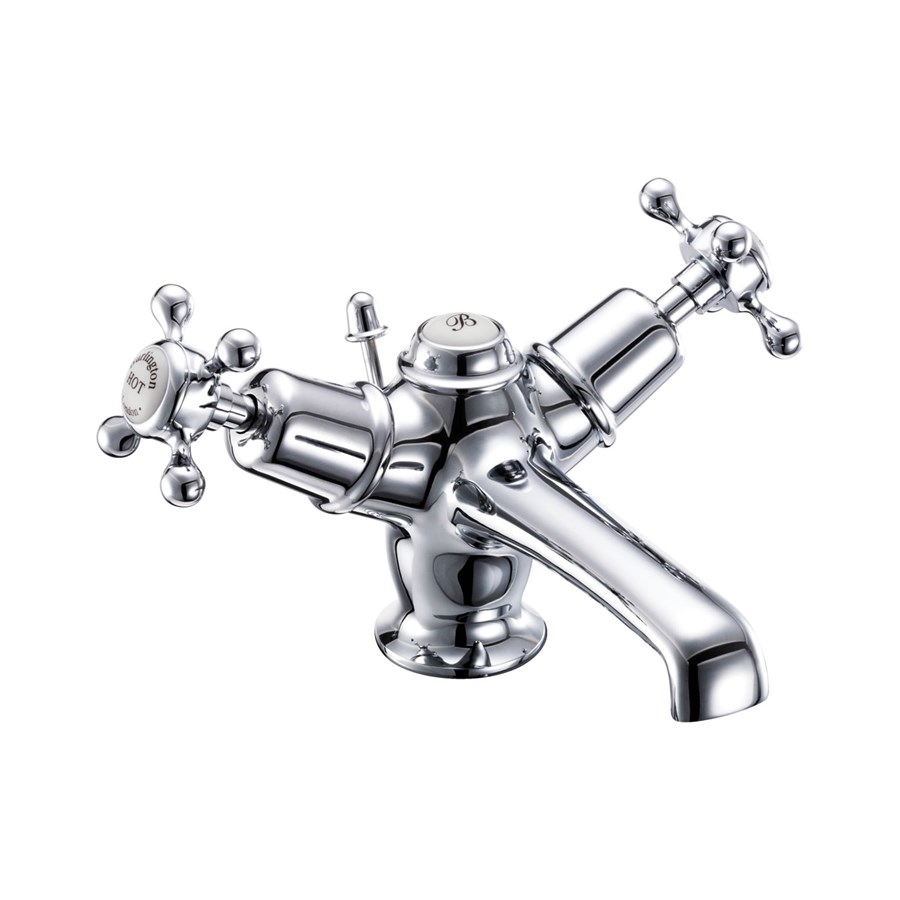 Burlington Смеситель для раковины Claremont с отходами Click-Clack Четверть оборота с белым акцентом в никеле CL6-QT NKL  - Вид №3