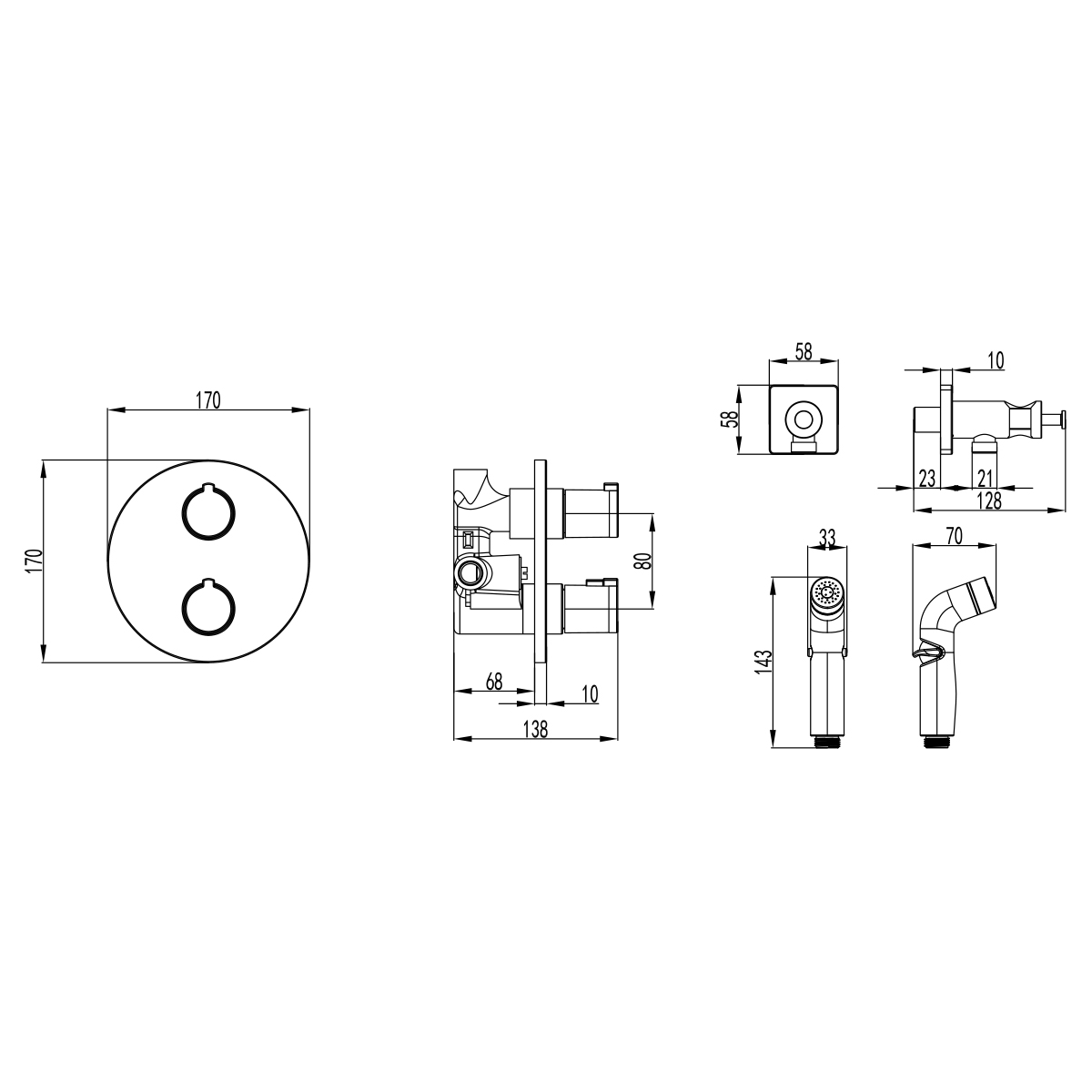LM7819C Смеситель Yeti термостатический с гигиеническим душем, встраиваемый LEMARK YETI  - Вид №1