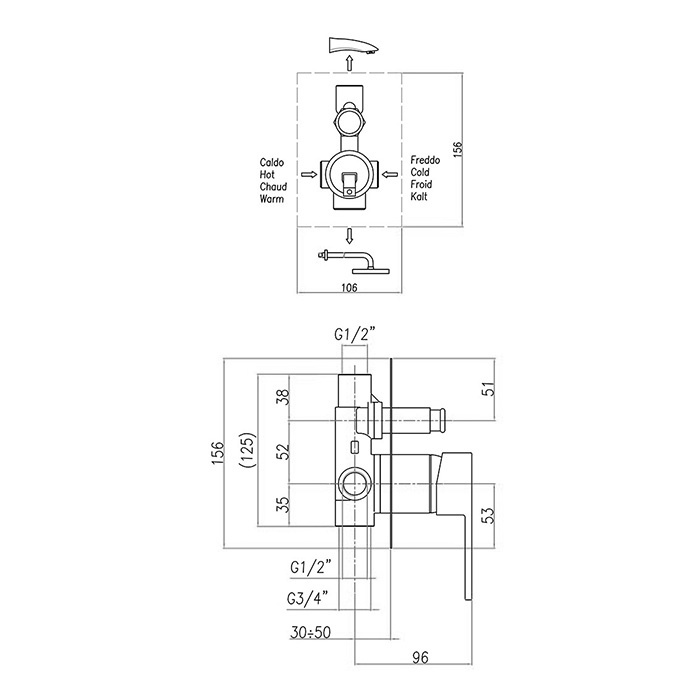 PE860101010 Смеситель для душа , золото Webert Pegaso - Вид №1