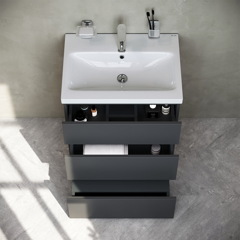 M91FSX0602GM База под раковину напольная 60 см 3 ящика графит матовый AM.PM Gem S  - Вид №1