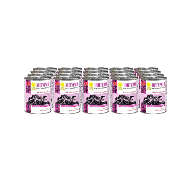Т0026035*9 Корм для собак Мясное ассорти говядина, потрошки конс. 750г (упаковка - 9 шт) ЗООГУРМАН 