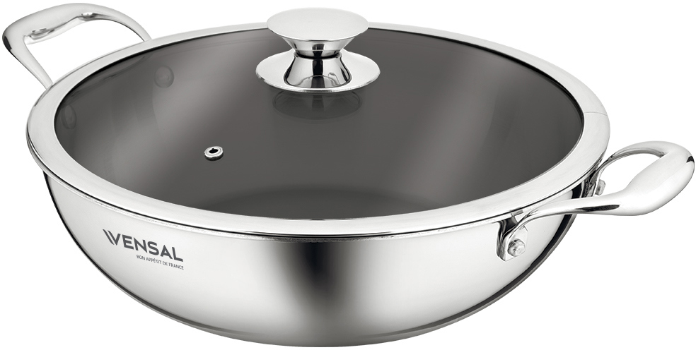 92704081 Вок с крышкой трёхслойный из нержавеющей стали Le Chef VS1534, 26 см STLM-0534742 VENSAL