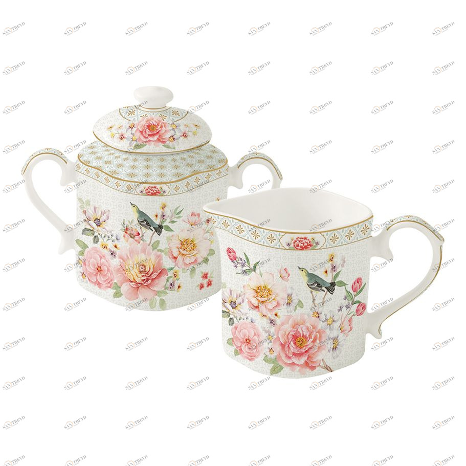 Молочник фарфоровый с сахарницей бежево-розовый "Райский сад" EASY LIFE РАЙСКИЙ САД 00-3947045 Бежевый;розовый 