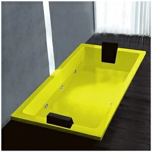 Ванна Gruppo treesse Quadra 181 V071B-DX-ZZ жёлтая с золотой фурнитурой и гидромассажем  и дезинфекцией прямоугольная встроенная правая