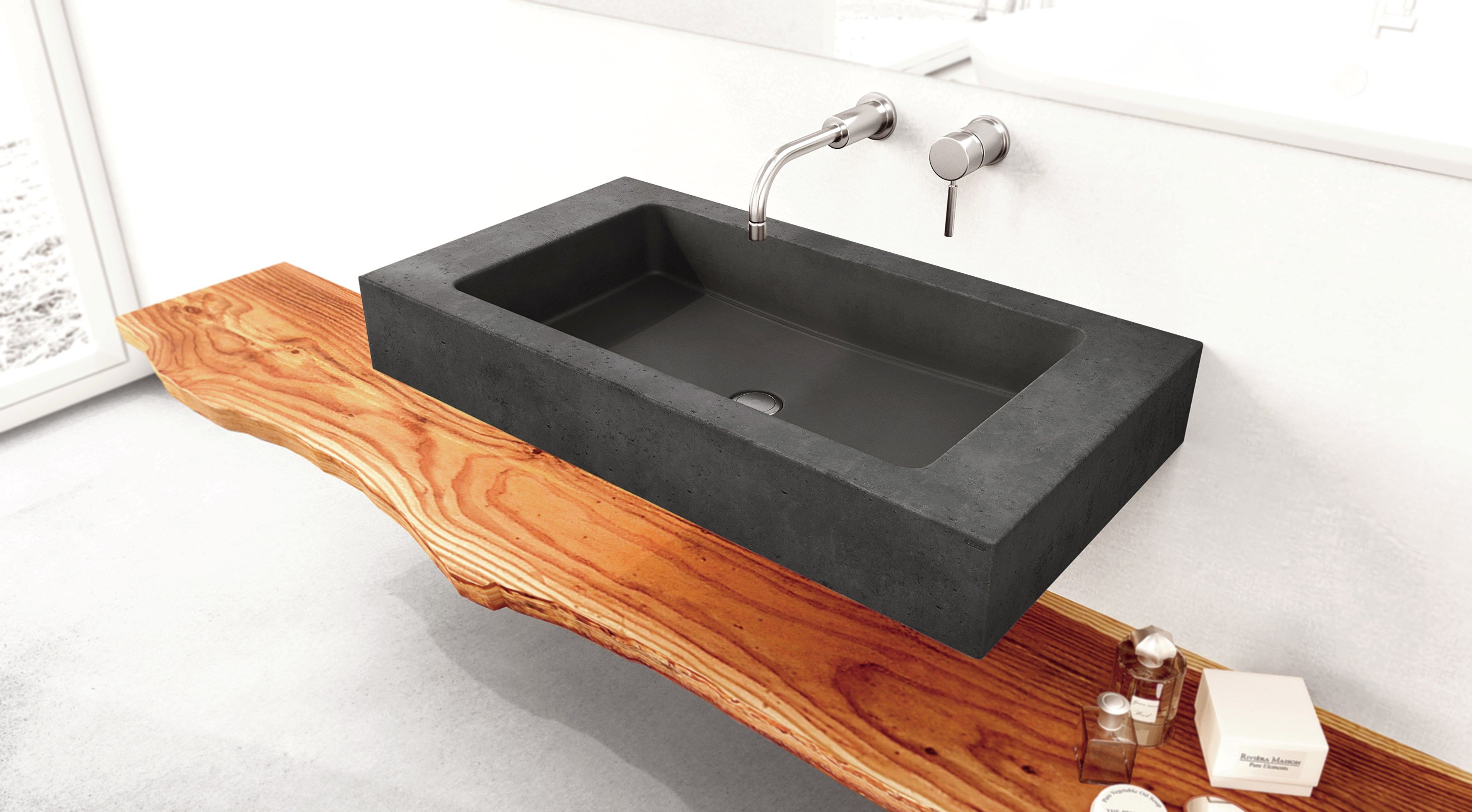 Бетонный одиночный подвесной умывальник Gravelli SLANT 06 SINGLE ARCH-00013539