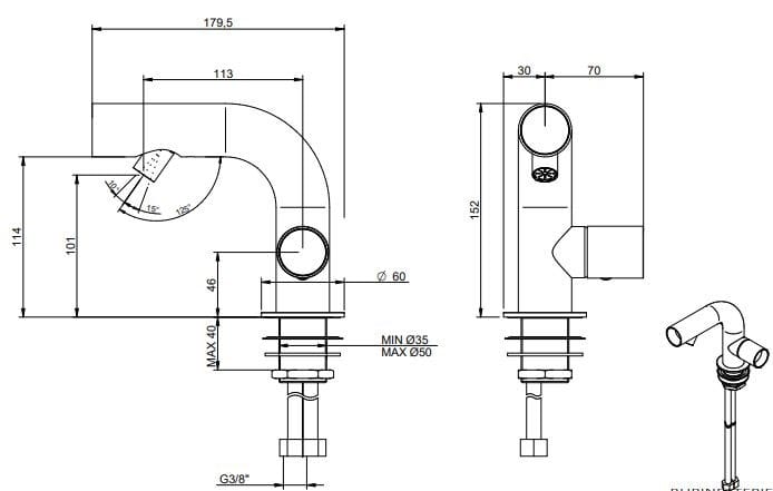 Смеситель для биде из нержавеющей стали с поворотным горлышком Rubinetterie Treemme Watertube ARCH-00096802 - Вид №2