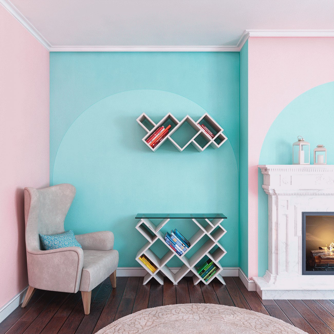 Консоль деревянная орех со стеклянной столешницей и подвесной полкой "Геометрия" Odingeniy ODINGENIY ГЕОМЕТРИЯ 178380 Орех;коричневый  - Вид №1