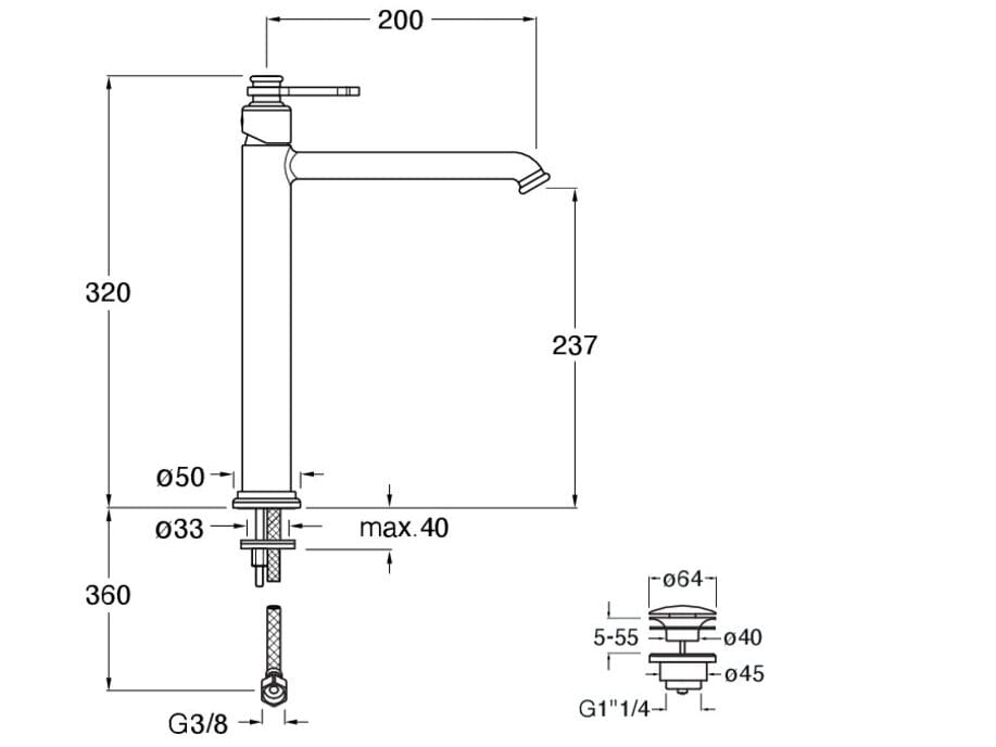 Высокий однорычажный смеситель для раковины со сливом CRISTINA Rubinetterie Маяк ARCH-00058992 - Вид №2