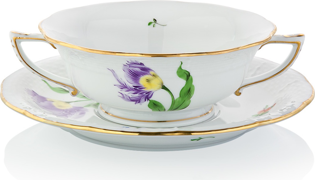 1051725 Herend Чашка суповая с блюдцем 360мл "Китти" (фиолетовая) Фарфор 