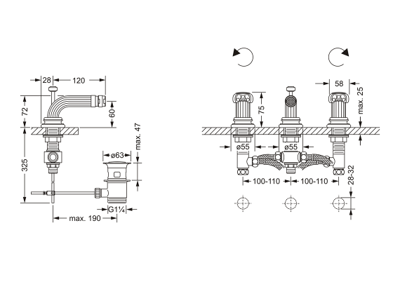 Смеситель для биде на три отверстия ½" JOERGER Aphrodite 607.30.100.000 - Вид №1