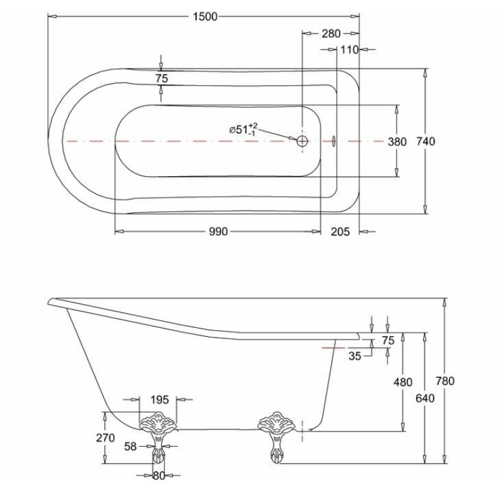 Овальная акриловая ванна на ногах Burlington BUCKINGHAM ARCH-00102839 - Вид №10