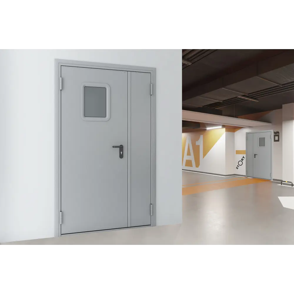 Дверь противопожарная EI60 остекленная 145x205 см правая RAL7035 DOORHAN STLM-2130239 - Вид №4