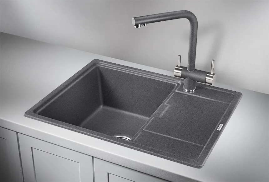 6503, ГРАФИТ (ЧЁРНО-СЕРЫЙ), кухонная мойка, кварц GRANULA 6503-ST155
