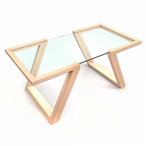 Журнальный столик стеклянный с каркасом береза 100 см "Фит" (закаленное стекло) GRAUM  304079 Прозрачный;бежевый