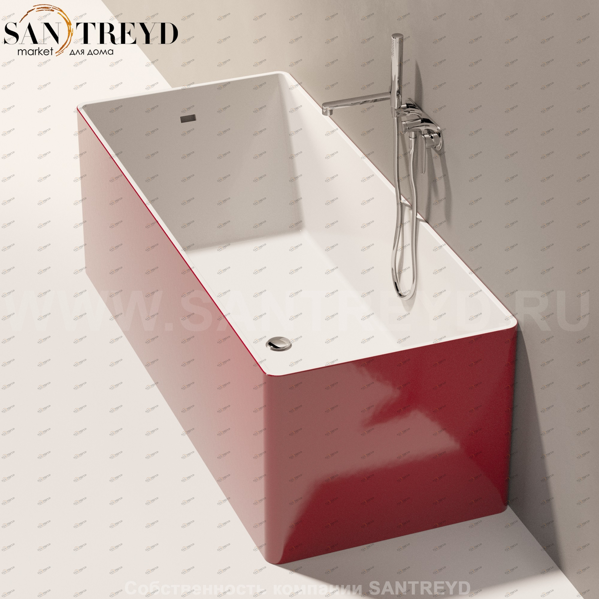 WASH BICOLOR Ванна свободностоящая 170 см красная MW170.BC.3011 Ceramica Flaminia 