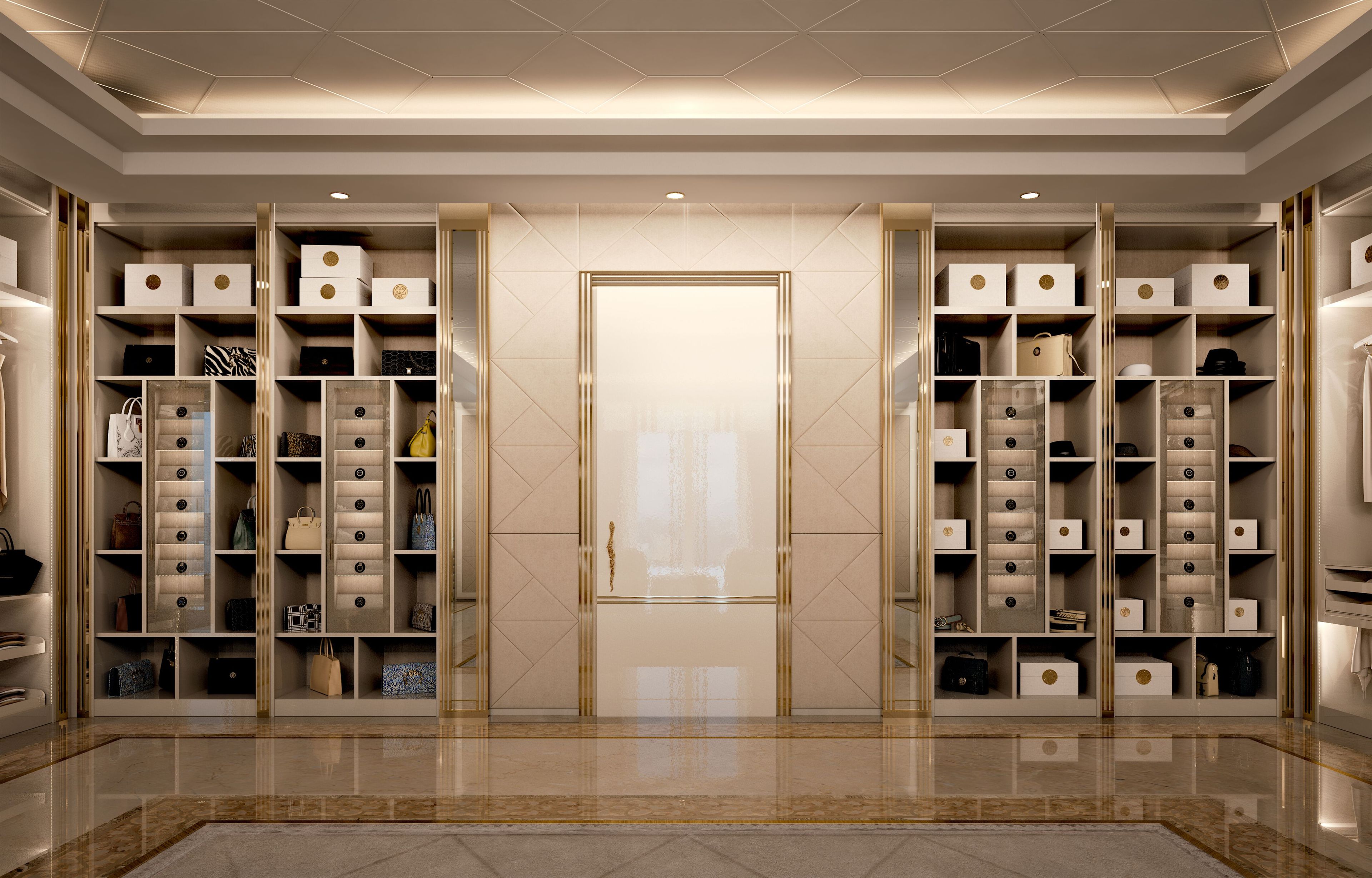 Модульная деревянная и стеклянная гардеробная со встроенным освещением Bizzotto Italia Symphony-Infinity ARCH-00037472 - Вид №1