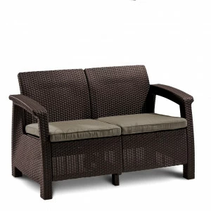Диван двухместный из искусственного ротанга коричневый Yalta AFINA  00-3860446 Коричневый