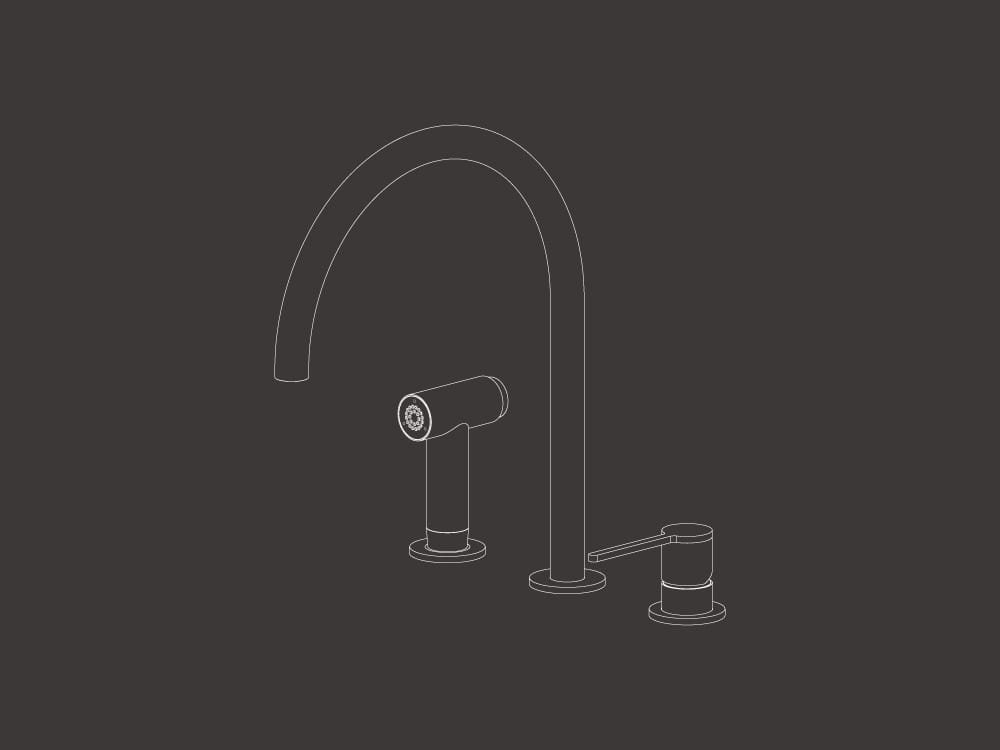 Смеситель для кухни с 3 отверстиями из нержавеющей стали со съемным ручным душем CEADESIGN INNOVO ARCH-00053325 - Вид №1