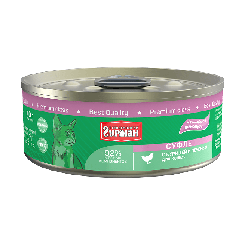ПР0049939 Корм для кошек курица, печень суфле 100г ЧЕТВЕРОНОГИЙ ГУРМАН 