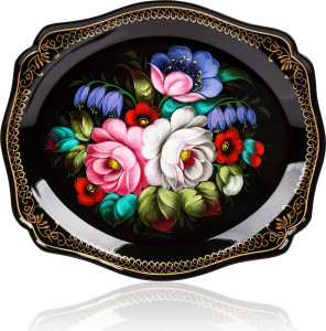 10618037 Жостовская фабрика декоративной росписи Поднос 20х17см НХПР "Задумчивый" Сталь