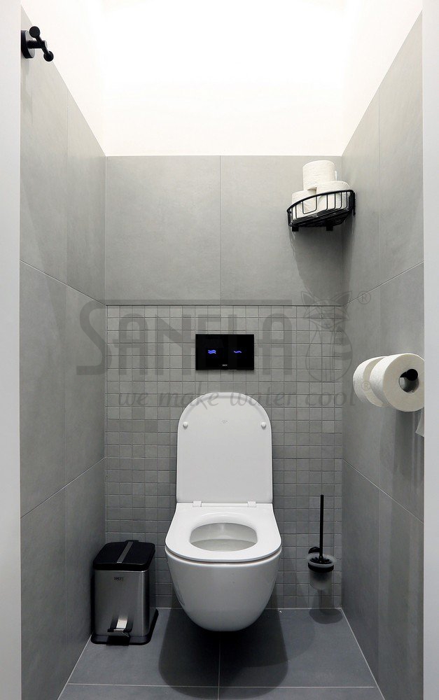 04302 Электронное сенсорное устройство для смыва унитаза, цвет стекланной крышки REF 9005 чёрный, подстветка голубая, 24 В SANELA  - Вид №2