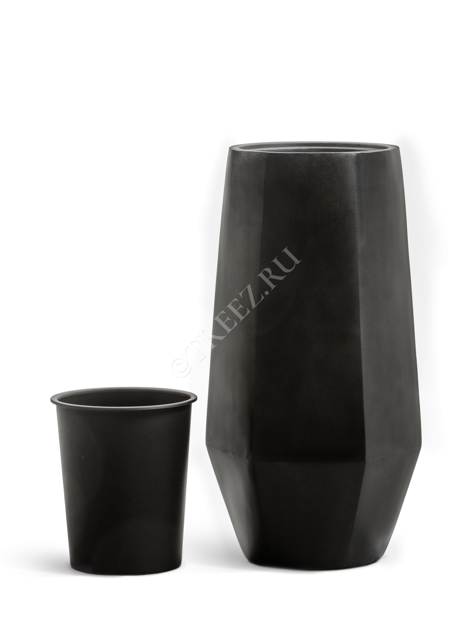 41.3321-08-048-BLCK-075 Кашпо  Effectory - серия Crystal - Высокий многогранник - Антрацит Цветочная коллекция  - Вид №4