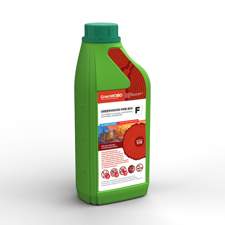 GWF-FK/01 GreenLAB GREENWOOD FIRE-BIO F Концентрат 1:15, 1 л, АНТИПИРЕН I-ой группы, АНТИСЕПТИК, ГРУНТОВКА 