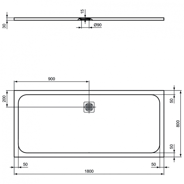 K8304FT Душевой поддон 180х80 см Ideal Standard ULTRAFLAT S  - Вид №2