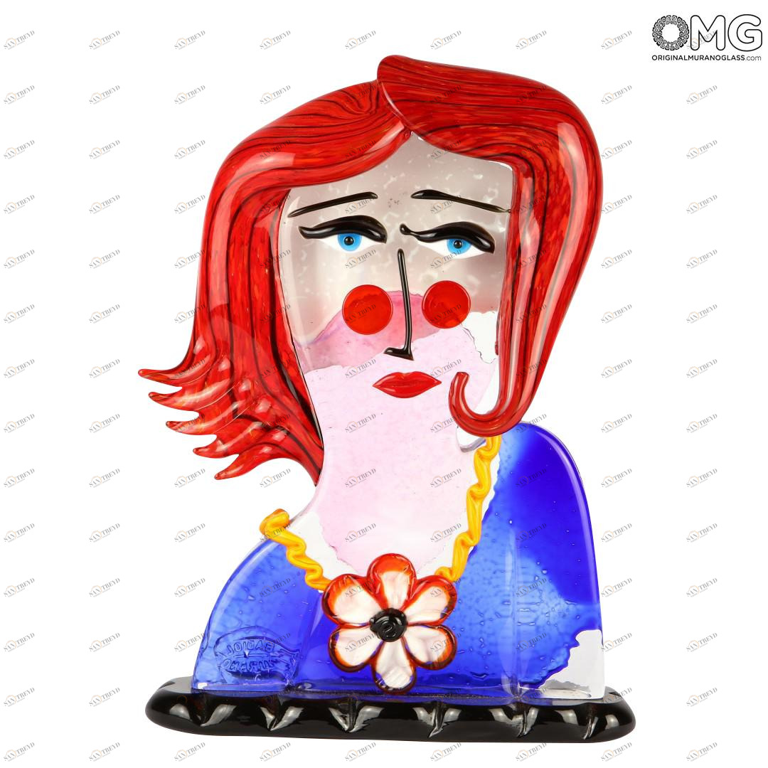 2681 ORIGINALMURANOGLASS Скульптура Голова Рыжей Женщины - Pop Art - Original Murano Glass OMG 22 см PICASSO