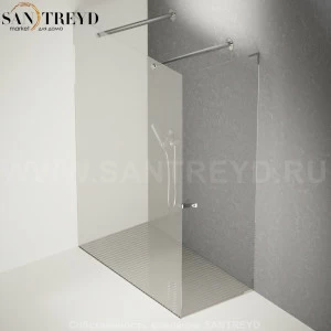 Душевое ограждение FLAT D подрезаемое, стеклянная с дверью экстрапрозрачная перегородка с 2-мя держателями с поддоном из стали. Размеры: глубина от 70 до 100 см, длина от 140 до 160 см