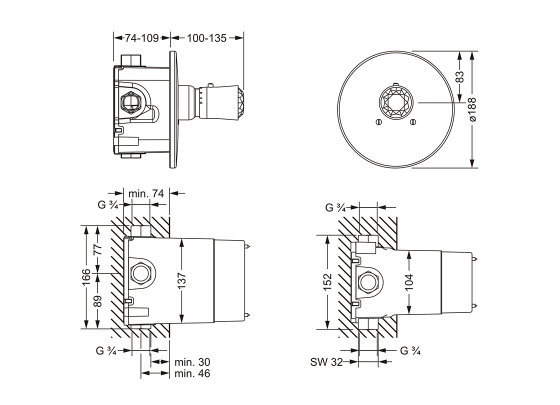 Термостат для душа скрытого монтажа ¾" JOERGER Palazzo Crystal 605.40.560.000 - Вид №1